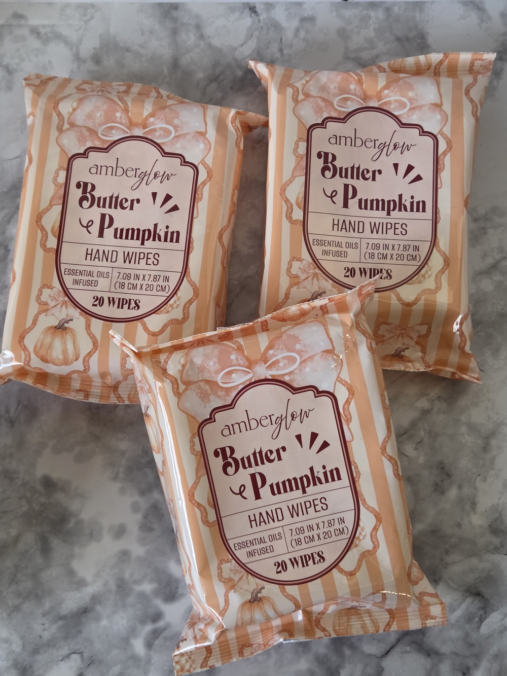 Butter Pumpkin Hand Wipes Scented (20 Wipes) 3 Pack Set